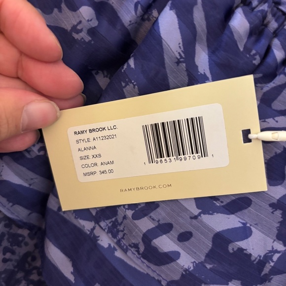 NWT Ramy Brook Alanna Off Shoulder Ruffle Blouse Blue Animal Print XXS - Picture 3 of 11